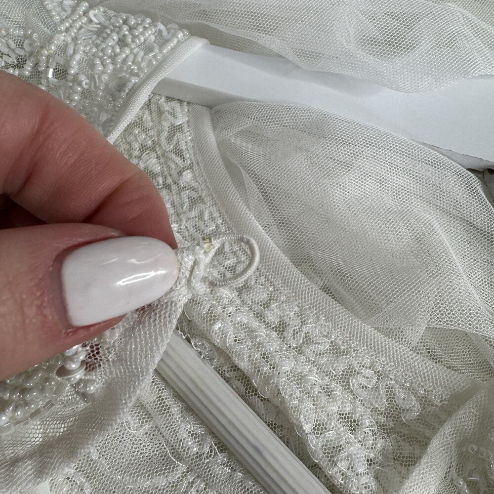 ASOS Bridal Elizabeth Long Sleeve Wedding Dress Womens 8 White Beaded Tulle Gown - Picture 6 of 14
